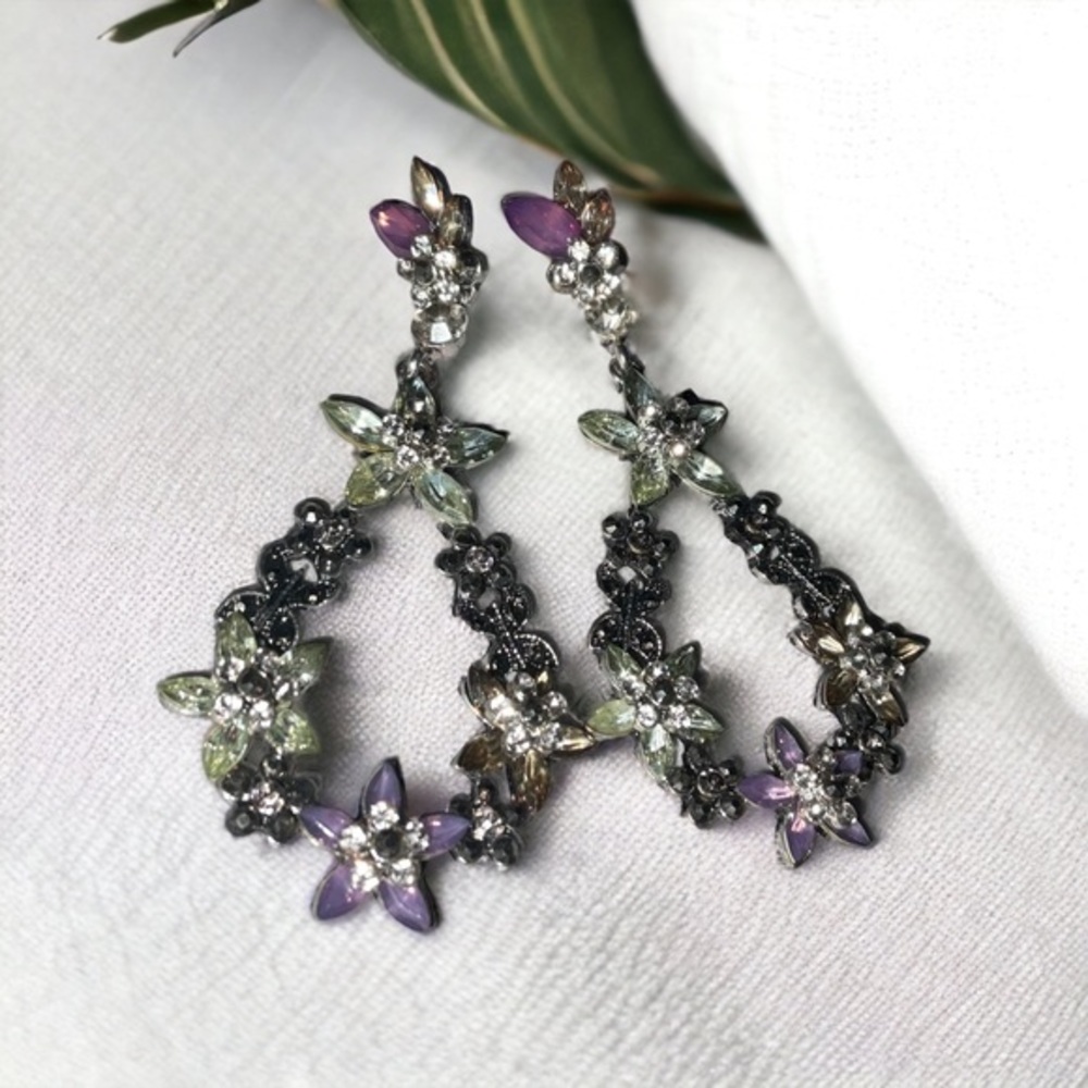 Multicolor Crystal Orchid Garden Dangle Drop Earrings